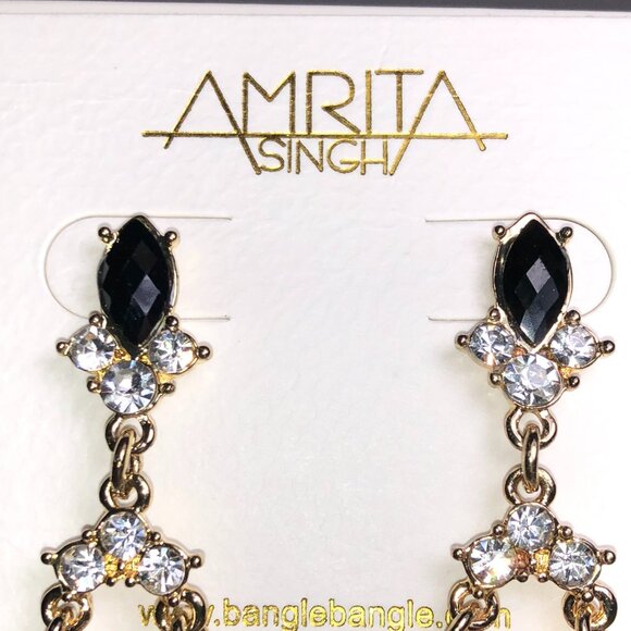 Amrita Jet Black & Gold Chandelier Crystal Earrings - Picture 2 of 5